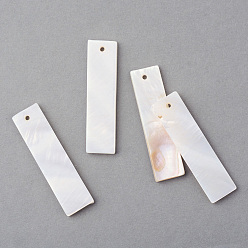 Кремово-белый Подвески из морской оболочки, прямоугольные, кремово-белые, 40x10.5x2~3 мм, отверстие : 1.5 мм