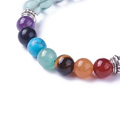 Fluorite Chakra Jewelry, Natural & Synthetic Mixed Stone Braided Bead Bracelets, with Natural Fluorite, Alloy Findings and Nylon Cord, Rectangle with Tree, 52~76mm
