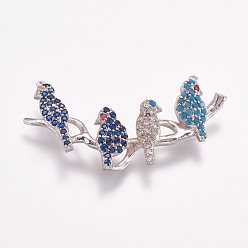 Платина Латунные микро проложить кубического циркония подвески, птица, платина, 17x35x4 мм, отверстие : 0.5 мм