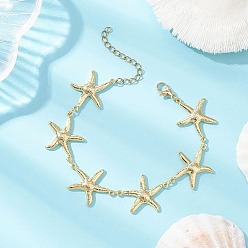 Золотой 304 браслеты из нержавеющей стали в форме морских звезд, с 304 из нержавеющей стали Lobster Claw застежками, золотые, 7.28 дюйм (18.5 см)
