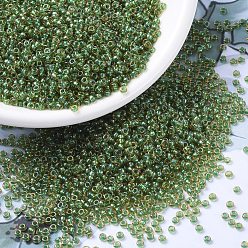 (RR375) Sparkling Green Lined Light Topaz Luster Миюки круглые бусины рокайль, японский бисер, 11/0, (rr 375) сверкающий зеленый блеск светлого топаза, 11/0, 2x1.3 мм, Отверстие : 0.8 мм , около 5500 шт / 50 г