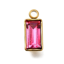 Роза 304 из нержавеющей стали горный хрусталь подвески, прямоугольные, ионное покрытие (ip), роза, 12x5x3 мм, отверстие : 1.6 мм