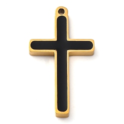 Черный 304 нержавеющей стальной эмали подвески, крест очарование, золотые, ионное покрытие (ip), чёрные, 21x12x2 мм, отверстие : 1 мм