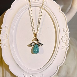 Синтетическая Бирюза Подвеска-колье в виде ангела из европейского искусственного бирюзового камня с крыльями из сплава для женщин., платина, 19.69 дюйм (50 см)