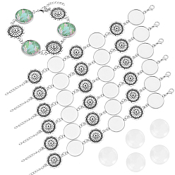 Античное Серебро 10шт. изготовление браслета-соединителя с цветком, с 304 соединителем из нержавеющей стали и сплава в тибетском стиле, украшенным стразами, Прозрачные стеклянные кабошоны, античное серебро, 7-5/8 дюйм (19.5 см)