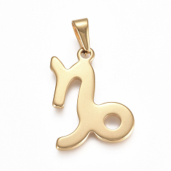 Capricorn 304 Stainless Steel Pendants, Constellation/Zodiac Sign, Golden, Capricorn, 32x23x1.5mm, Hole: 10x4mm