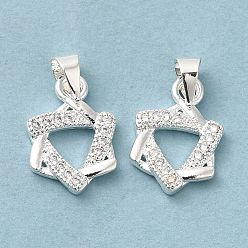 Серебро Латунь кубический цирконий кулон, долговечный, без свинца и без кадмия, шестиугольник, серебряные, 15x10x2 мм, отверстие : 5x3.1 мм