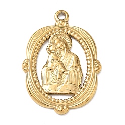 Golden Religion 304 Stainless Steel Pendants, Rectangle with Virgin Mary & Baby Jesus Charms, Golden, 27x19x2mm, Hole: 1.7mm