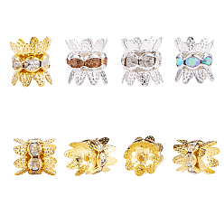 (52) Непрозрачная лаванда Латунные горный хрусталь шарик крышки, проставка крышки, с контейнером для бисера, разноцветные, 9x8 мм, отверстие : 0.8 мм, Около 40 шт / коробка