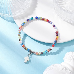 Разноцветный Подвеска-шарм из синтетической бирюзы, окрашенной распылением, браслеты ручной работы из стеклянных бусин миллефиори для женщин, круглый и крест, красочный, внутренний диаметр: 2-1/8 дюйм (5.4 см)