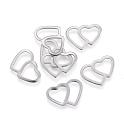 Нержавеющая Сталь Цвет Устойчивые к потускнению кольца ко дню святого валентина 304 из нержавеющей стали, сердце со слухом, цвет нержавеющей стали, 9.5x13.5x0.5 мм, Внутренний диаметр: 8x4 мм и 6x7 мм
