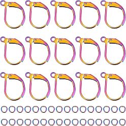 Rainbow Color 50шт. радужного цвета 304 фурнитура для сережек с застежкой-молнией из нержавеющей стали, с 50 открытыми соединительными кольцами, 16x10.5 мм, отверстие : 1.5 мм, штифты : 0.7 мм