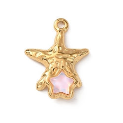 Pink 304 из нержавеющей стали акриловые подвески, текстурированные подвески в виде морских звезд, золотые, розовые, 22x16x4.5 мм, отверстие : 1.8 мм