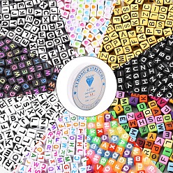 Mixed Color 900Pcs 100Pcs/Style 9 Styles DIY Jewelry Set Making, Bracelet with Opaque & Transparent & Plated & Spray Painted & Antique Style Acrylic Beads, Cube and Elastic Crystal Thread, Mixed Color, 900Pcs/Bag
