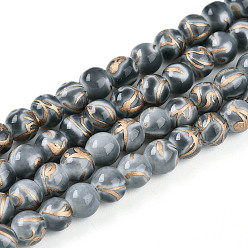 Темно-Серый Выпечки нарисованных стеклянных бусин прядей, круглые, волочильных стиле, темно-серый, 6~6.5 мм, отверстие : 1 мм, около 139~162 шт / нитка, 29.53~34.25 дюйм (75~87 см)