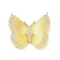 Настоящее золото 18K Покрытие стойки латунь микропаве прозрачные подвески из кубического циркония, долговечный, без свинца и без кадмия, бабочка, реальный 18 k позолоченный, 23x25x3 мм, отверстие : 1 мм