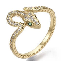 Настоящее золото 16K Латунные микро проложить манжеты кольца кубического циркония, открытые кольца, без никеля , змея, прозрачные, реальный 16 k позолоченный, Размер 8, внутренний диаметр: 18 мм