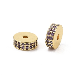Средний Фиолетовый Стойки обшивки латунь микро проложить кубического циркония бусы, долговечный, без свинца и без кадмия, Плоский круглый / диск, реальный 18 k позолоченный, средне фиолетовый, 7.5x3 мм, отверстие : 1.4 мм