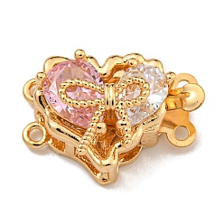 Лавандовый румянец Латунные микро проложить кубического циркония ящик с застежками, без никеля , сердце, реальный 18 k позолоченный, 2 нитей, 4-луночное, лавандовый румянец, 12.5x18x9 мм, отверстие : 1.2 мм