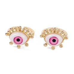 Pink Messing Manschettenringe, offene Ringe, mit Harzkügelchen, langlebig überzogen, echt 18 k vergoldet, bösen Blick, rosa, 2.5 mm, Innendurchmesser: 17.5 mm