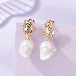 Золотой Самородки натурального барочного жемчуга, серьги-подвески с жемчугом кеши, С 304 результатами из нержавеющей стали, золотые, 33~34x13~15 мм