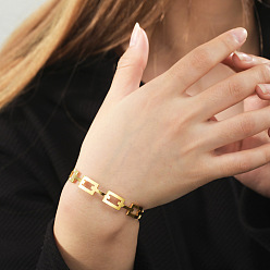 Золотой 304 полые прямоугольные браслеты-манжеты из нержавеющей стали, золотые, внутренний диаметр: 2-1/8x2-1/2 дюйм (5.4x6.3 см)