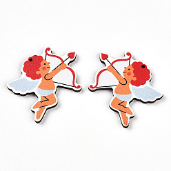 Angel & Fairy Печатные подвески дерева, день Святого Валентина в стиле, ангел и фея, 39x36.8x2.8 мм, отверстие : 1.6 мм
