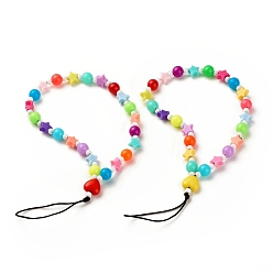 Mixed Color Opaque Acrylic Beads Mobile Straps, with Nylon Thread, Round & Heart & Star, Mixed Color, 18.5cm