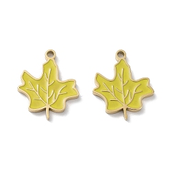 Светло-хаки Ионное покрытие (ip) 304 подвески из нержавеющей стали с эмалью, очарование кленового листа, золотые, светлый хаки, 16x13x1.5 мм, отверстие : 1.4 мм