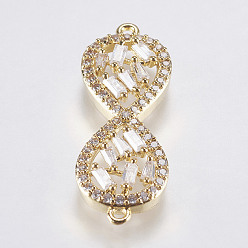 Golden Brass Micro Pave Cubic Zirconia Links, Lead Free & Cadmium Free, Infinity, Golden, 29x10.5x3.5mm, Hole: 1mm
