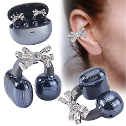 Платина 2шт. зажим для бантика из сплава с микропаве и кубическим цирконием, для декоративных аксессуаров для наушников, платина, 11x18.5x9.5 мм, отверстие : 3.5 мм