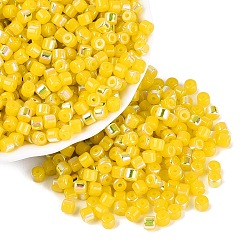 Gold FGB Imitation Jade Colours Glass Seed Beads, Rainbow Plated, Round Hole, Barrel, Gold, 4x3.5mm, Hole: 0.9~1mm, about 3750pcs/pound