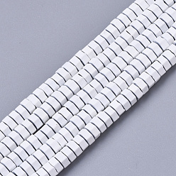 White Spray Painted Non-magnetic Synthetic Hematite Beads Strands, Hexagon, White, 4x2mm, Hole: 0.9mm, about 82~87pcs/strand, 16.14 inch(41cm)