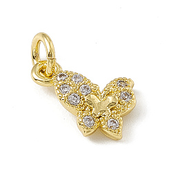Golden Brass Micro Pave Clear Cubic Zirconia Butterfly Charms, with Open Jump Rings, Golden, 8x10.5x2.5mm, Hole: 2.7mm