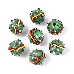 Средний Морско-зеленый Ручной работы Lampwork неровный бисер, гамбургер, средний морской зеленый, 13~14x14~15 мм, отверстие : 1.2~1.6 мм