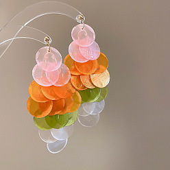 Разноцветный Серьги с болтами, плоско-круглые, с булавками стерлингового серебра, красочный, 86x40 мм