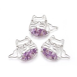 Amethyst Natural Amethyst Big Pendants, with Brass Findings, Animal, Platinum, 45x50.5x6mm