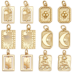 Настоящее золото 18K 12 шт 6 стили латунные микропаве прозрачные кубические циркониевые подвески, без кадмия и без свинца, долговечный, стойки покрытие, с целью перехода в кольце, реальный 18 k позолоченный, 17x10x1.5 мм, отверстие : 2 мм, 2 шт / стиль