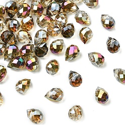 Серо-розавый 50 шт. Гальванические стеклянные бусины, слеза, с половиным покрытием цвета радуги, граненые, увядшая роза, 8x6 мм, отверстие : 1 мм