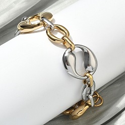 Golden & Stainless Steel Color 304 Stainless Steel Irregular Oval Link Chain Bracelets for Women, Ion Plating(IP), Long-Lasting Plated, Golden & Stainless Steel Color, Inner Diameter: 6.93 inch(17.6cm)