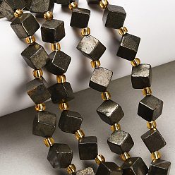 Пирит Нити из бусин из натурального золотого пирита/золотого пирита, диагональные кубические бусины, с бисером, 12x11x11 мм, отверстие : 1.2 мм, около 14 шт / нитка, 7.87'' (20 см)