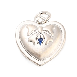 Платина Латунные микро проложить кубического циркония подвески, сердце с бантом, долговечный, стойки покрытие, без свинца и без кадмия, с целью перехода в кольце, платина, 15.5x14.5x5.5 мм