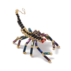 Черный Стеклянные подвески из бисера, шарм скорпиона, чёрные, 70x30x30 мм, отверстие : 2 мм