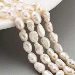Snow Natural Cultured Freshwater Pearl Beads Strands, Two Sides Polished, Grade 2A, Snow, 5~6mm, Hole: 0.5mm, about 27pcs/strand, 6.89 inch(17.5cm)