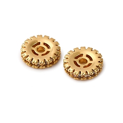 Настоящее золото 18K Латунные микро проложить кубических циркония шарики прокладки, плоско-круглые, без никеля , стойки покрытие, реальный 18 k позолоченный, 8x2 мм, отверстие : 1.5 мм
