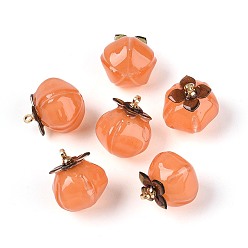 Коралловый Непрозрачные акриловые подвески, хурма, с золотыми тонами латунных петель, коралл, 16.5~17.5x14~15.5x14~15.5 мм, отверстие : 1.6 мм