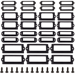 Черный 40 наборы 4 стиль железный индекс этикетка рамка, держатели именных карточек, для ящика, аксессуары для шкатулки, с винтами, прямоугольные, электрофорез черный, 59.5~83x17.5~33x1.5~2.5 мм, отверстие : 2~3.7 мм, 10 наборы / стиль