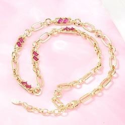 Фиолетовый 7 мм латунная цепочка с фиаро и инкрустацией кубическим цирконием, без кадмия и без свинца, стойки покрытие, долговечный, реальный 18 k позолоченный, фиолетовые, 18.11 дюйм (46 см)