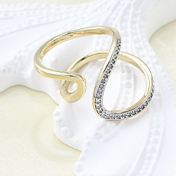 Платиновый & Золотой Латунные кольца-манжеты с микропаве и прозрачным цирконием для женщин, без кадмия и без свинца, платиной и золотом, внутренний диаметр: 19 мм