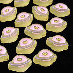 Шампанско-Желтый Прозрачные акриловые бусины, с эмалью, матовые, планета, желтые, 19x26x9 мм, отверстие : 3 мм